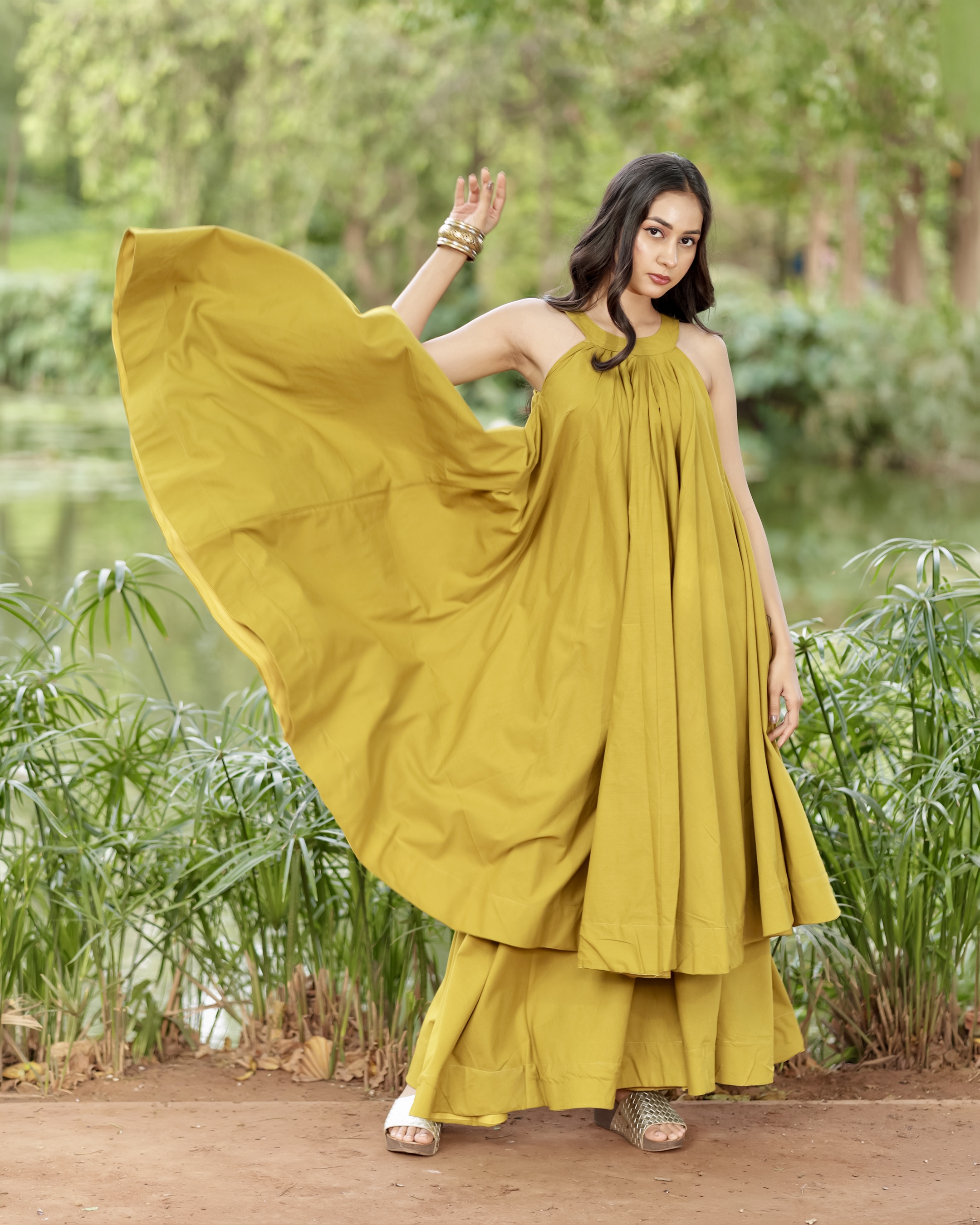 Mustard Yellow Flowy Designer Kurti Sets ✨ thumbnail 5