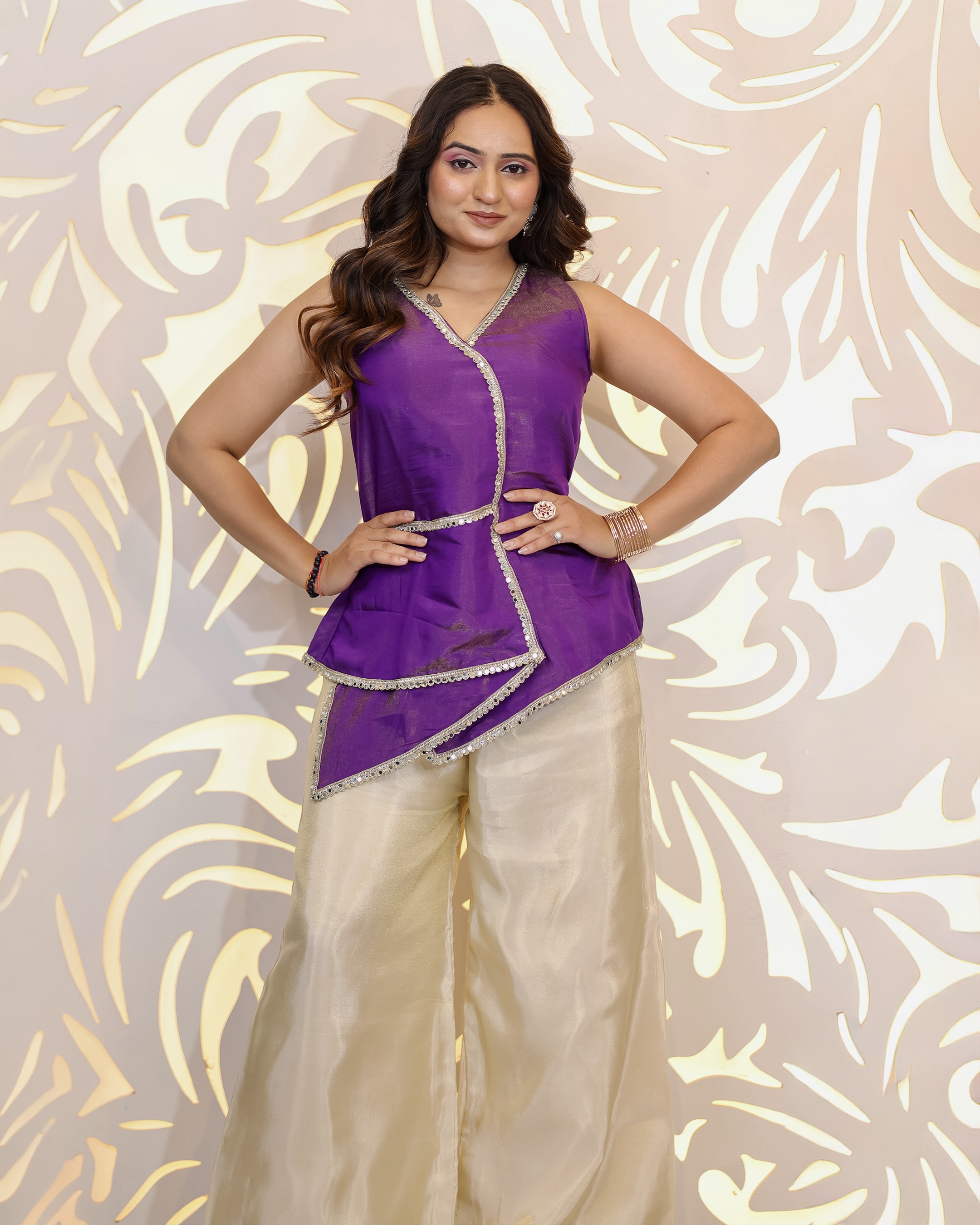 Purple Asymmetrical Kurta Palazzo Set💜 thumbnail 5