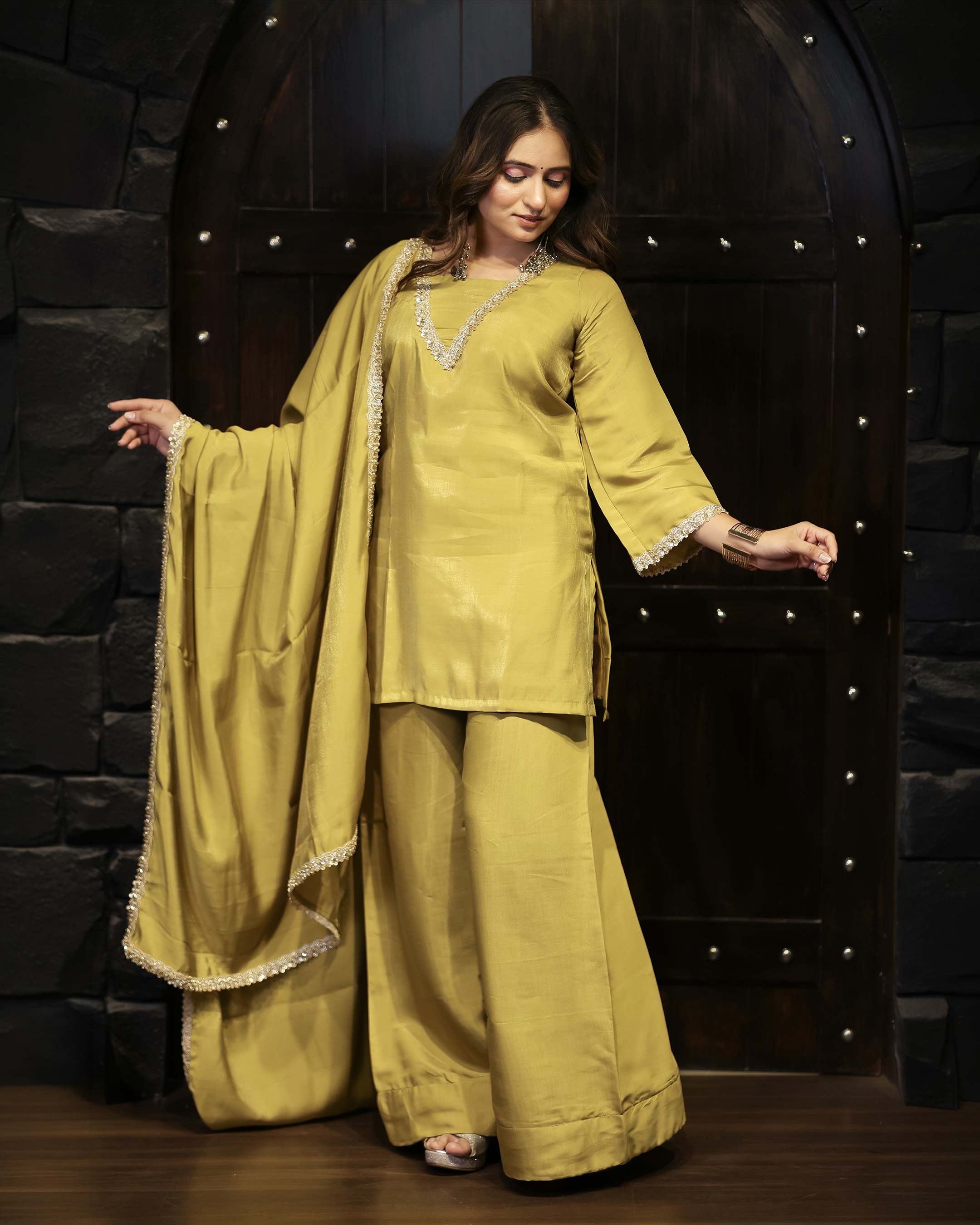 Mustard Yellow Kurta Palazzo Set with Dupatta💛 thumbnail 3