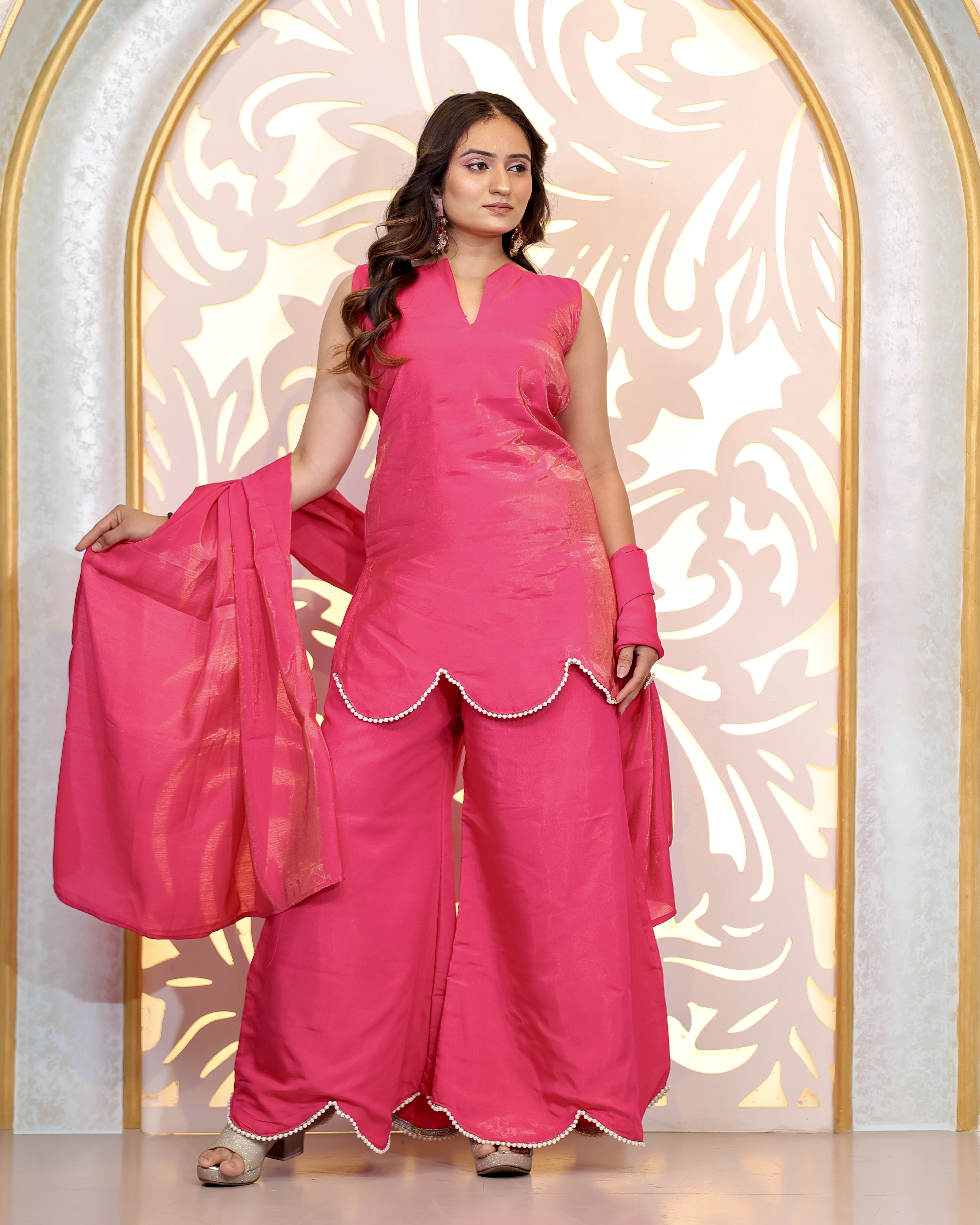 Hot Pink Kurta Palazzo Set with Dupatta🩷