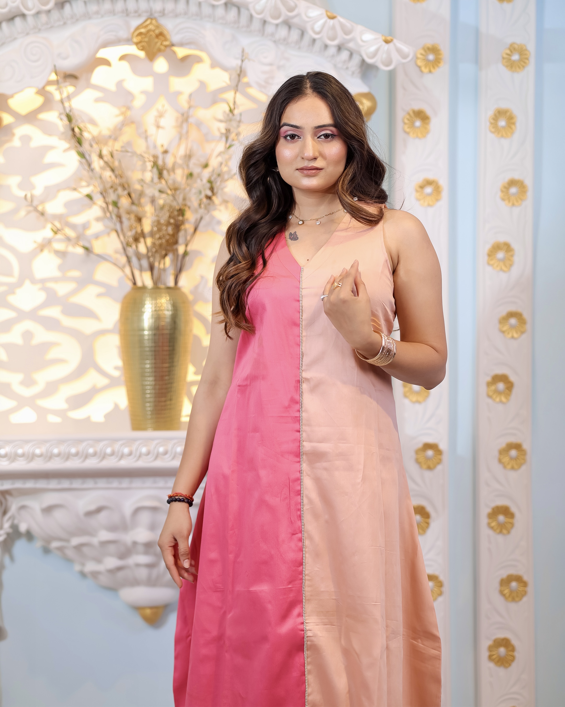 Elegant Dual Tone Maxi Dress – Pink & Peach Summer Collection🩷 thumbnail 3