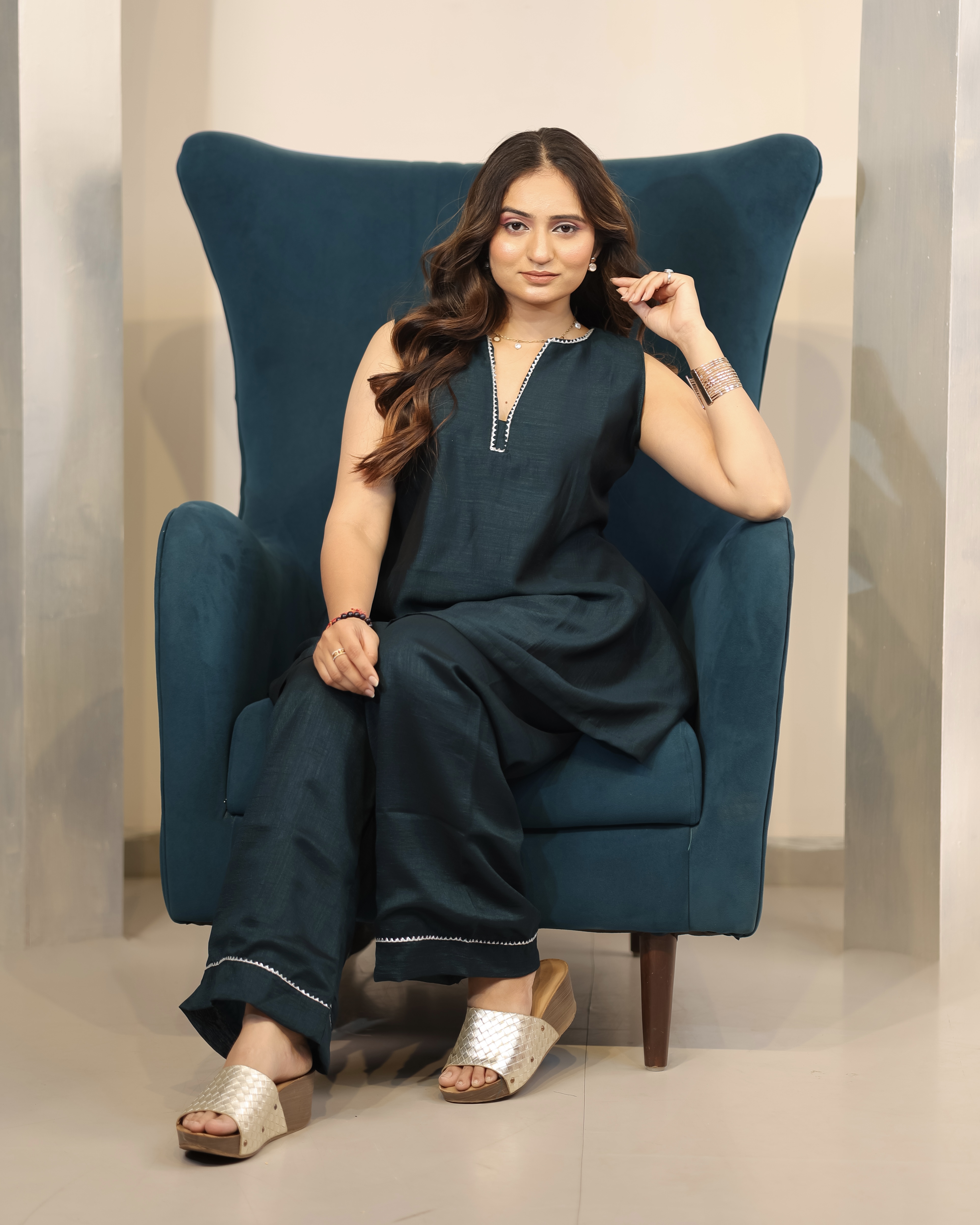 Bottle Green A-Line Kurta Palazzo Set✨ thumbnail 5