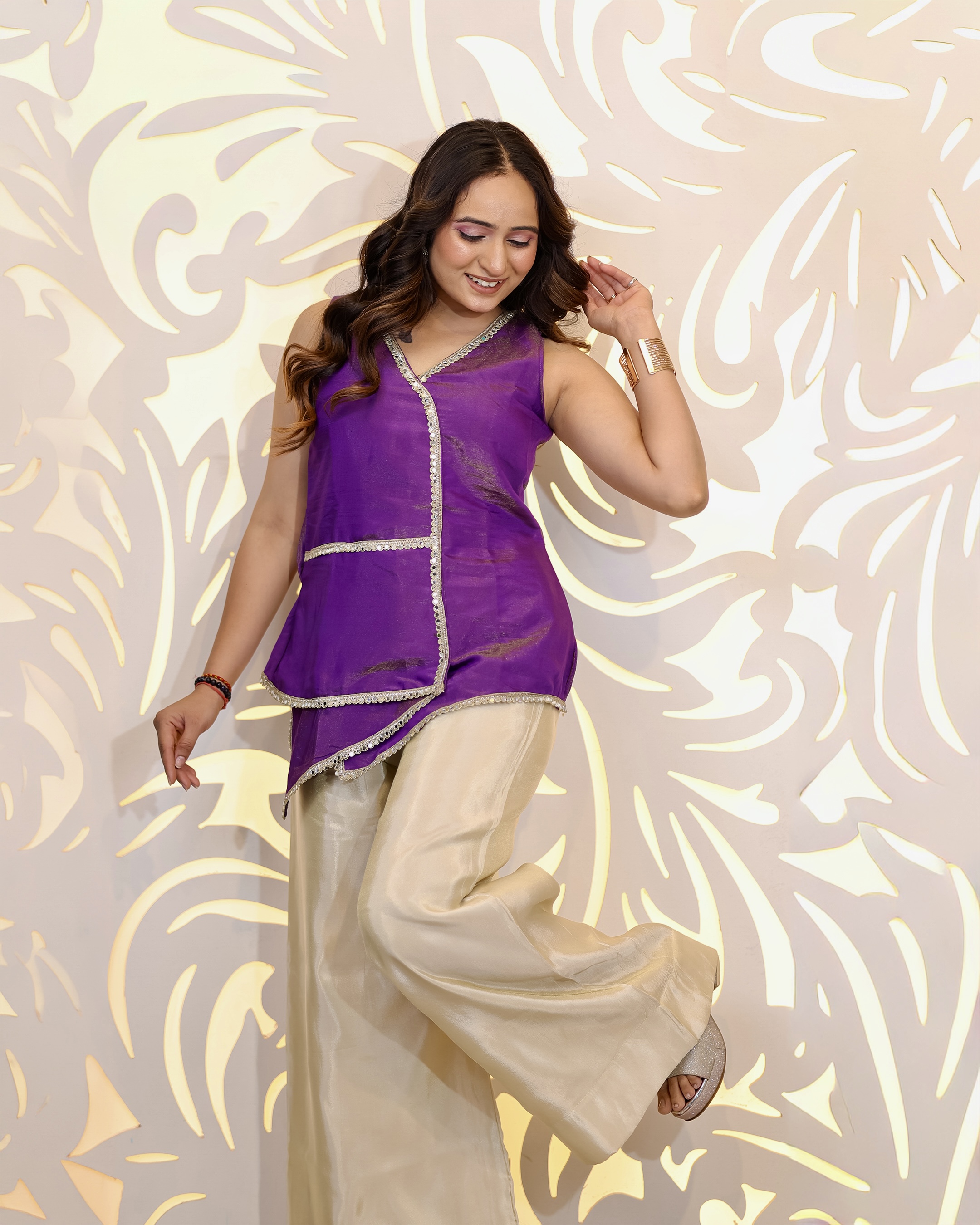 Purple Asymmetrical Kurta Palazzo Set💜