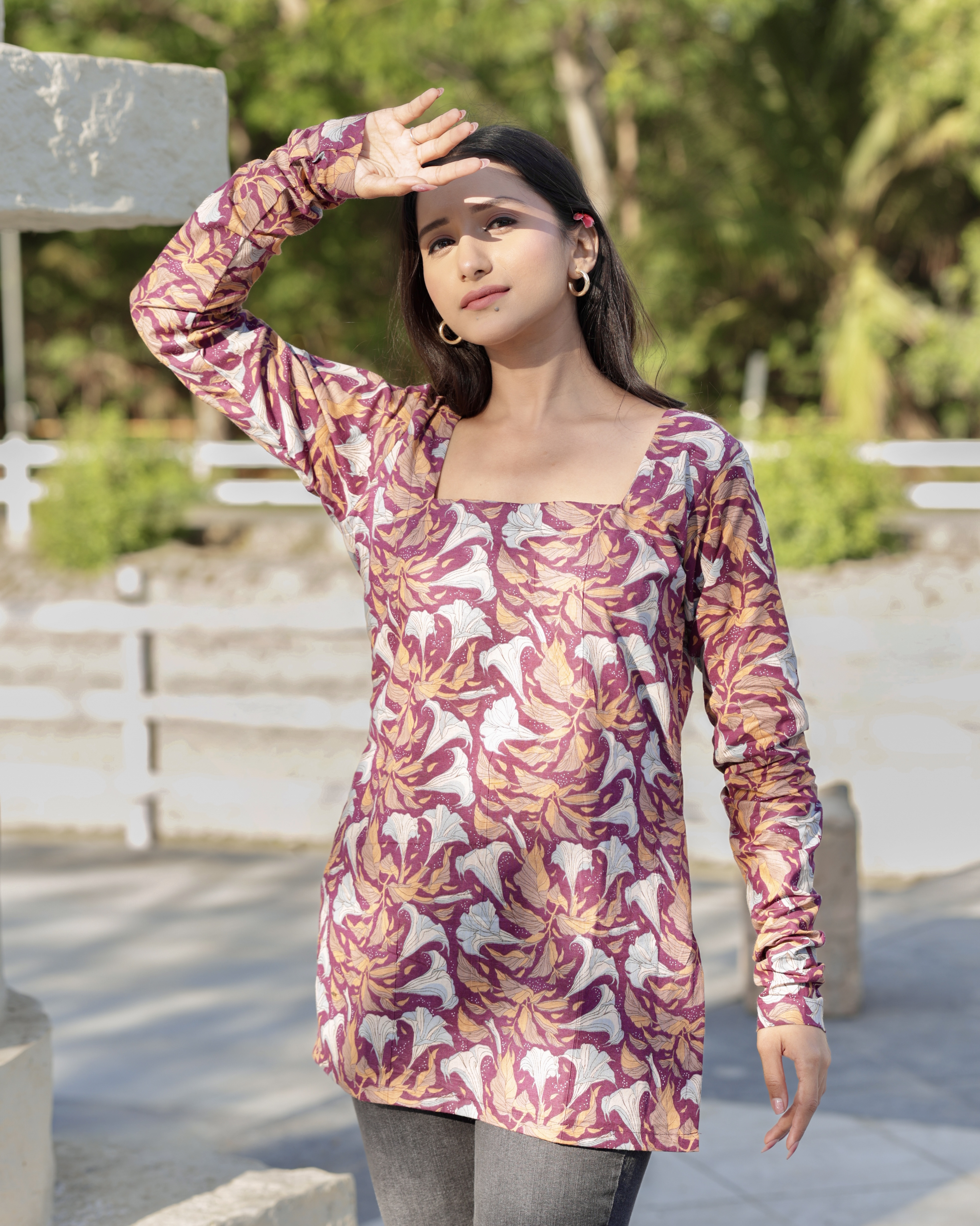 Purple Floral Printed Casual Kurti Top💜 thumbnail 4