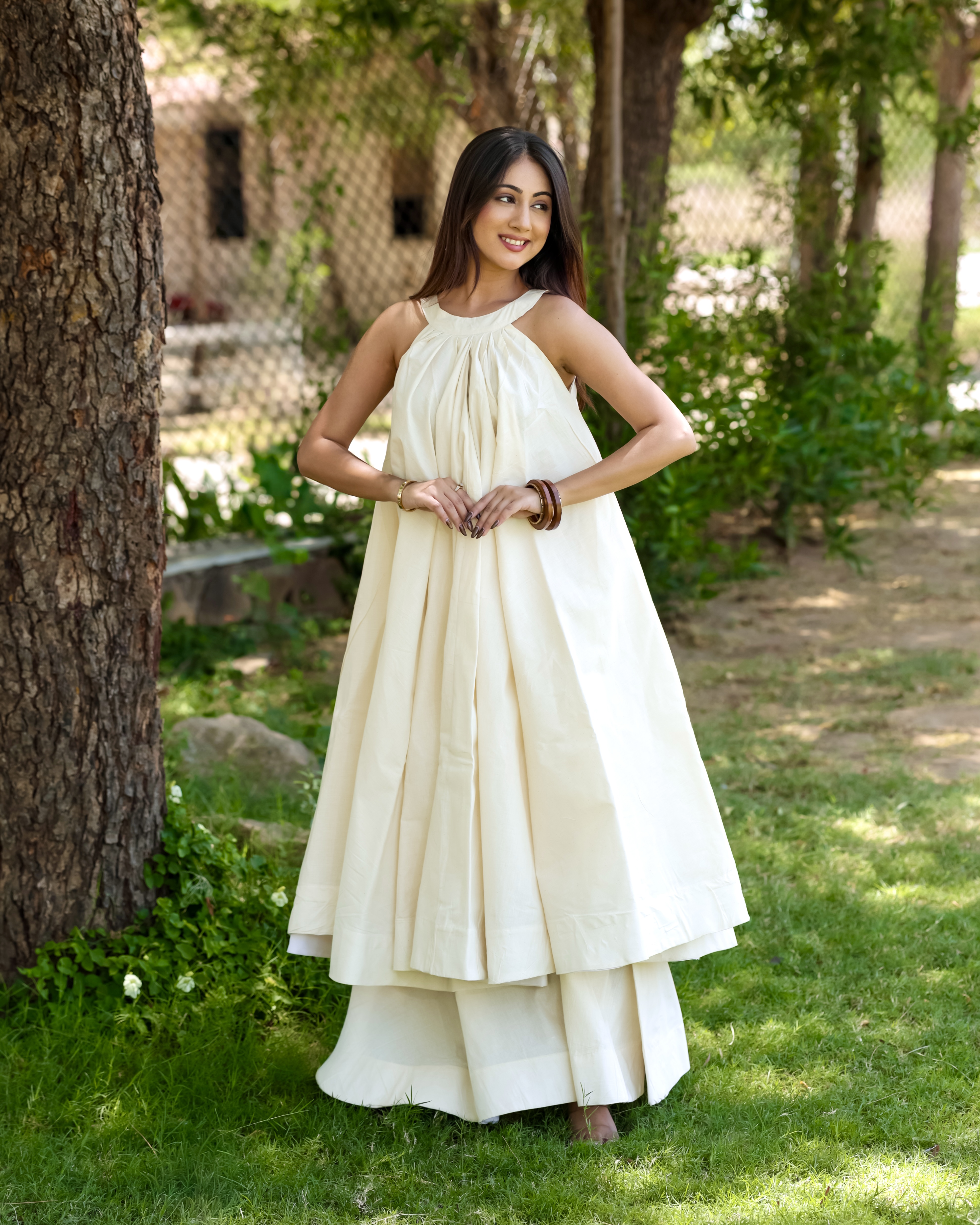 Elegant Ivory Flared Kurti Set with Palazzo🤍🕊️ thumbnail 3