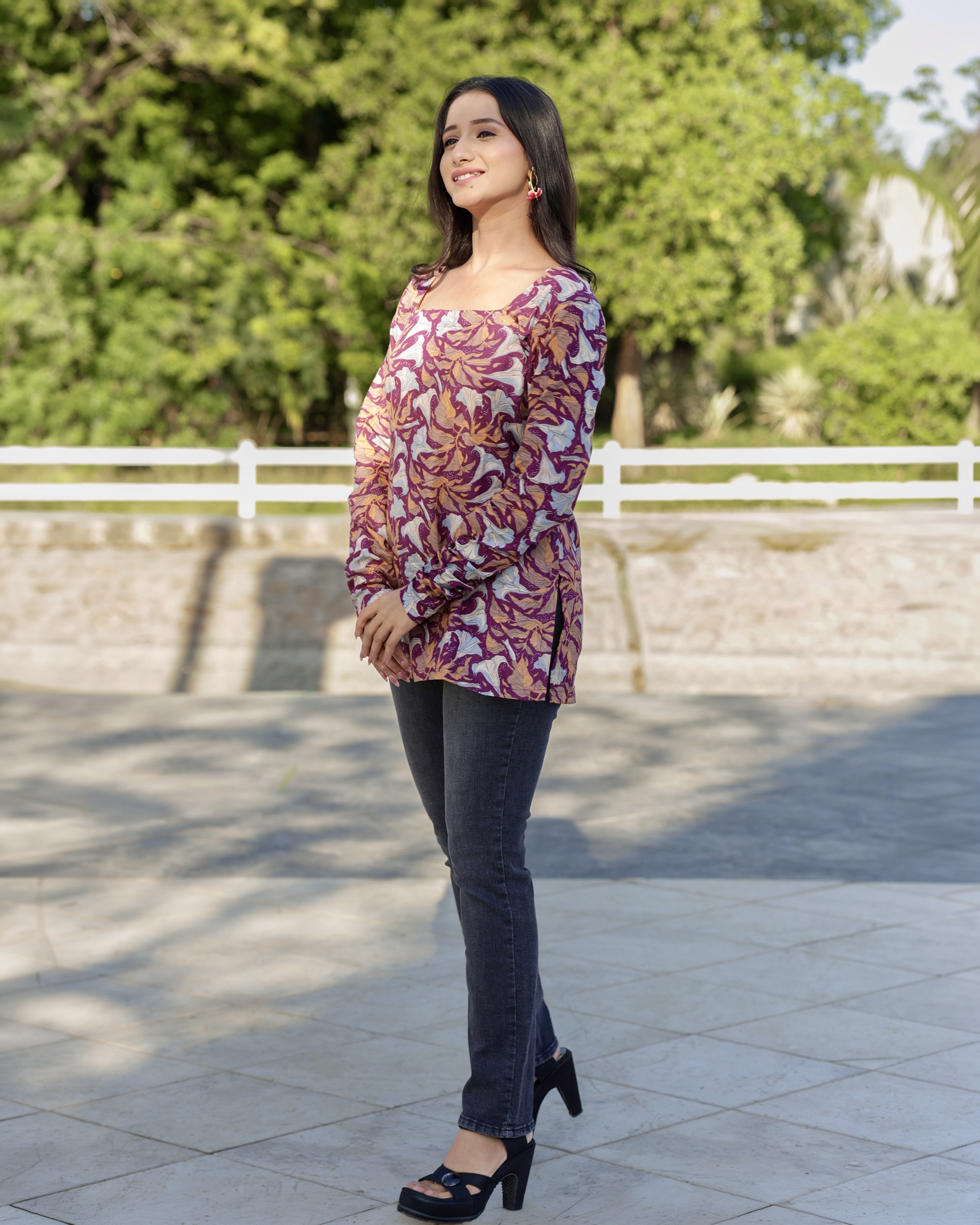 Purple Floral Printed Casual Kurti Top💜 thumbnail 5
