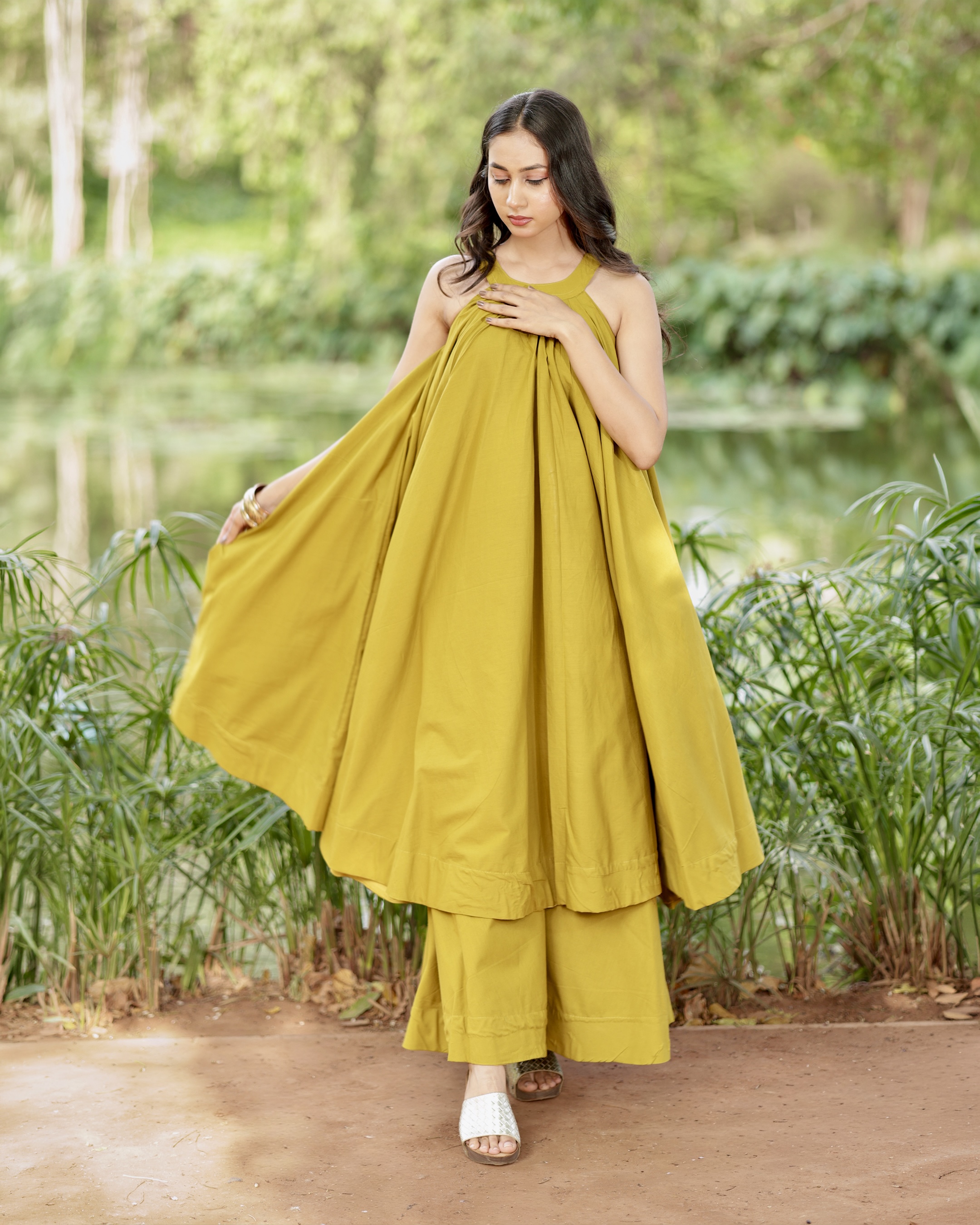 Mustard Yellow Flowy Designer Kurti Sets ✨ thumbnail 3